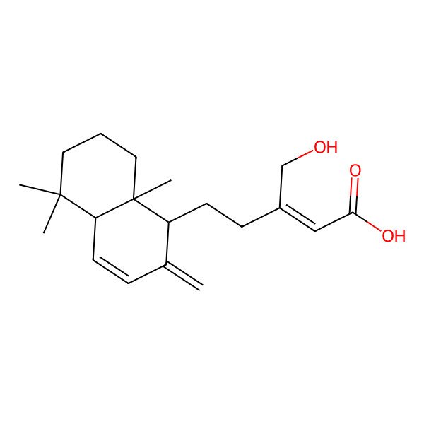 2D Structure of 5-(5,5,8a-trimethyl-2-methylidene-4a,6,7,8-tetrahydro-1H-naphthalen-1-yl)-3-(hydroxymethyl)pent-2-enoic acid
