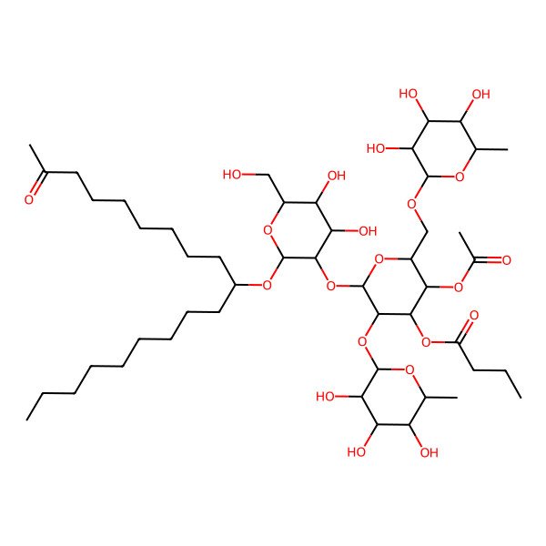 2D Structure of [5-Acetyloxy-2-[4,5-dihydroxy-6-(hydroxymethyl)-2-(2-oxononadecan-10-yloxy)oxan-3-yl]oxy-3-(3,4,5-trihydroxy-6-methyloxan-2-yl)oxy-6-[(3,4,5-trihydroxy-6-methyloxan-2-yl)oxymethyl]oxan-4-yl] butanoate