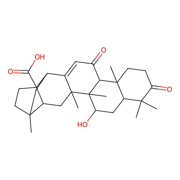 2D Structure of 22-Hydroxy-1,2,8,15,19,19-hexamethyl-13,18-dioxohexacyclo[12.8.0.02,11.04,8.05,10.015,20]docos-11-ene-5-carboxylic acid