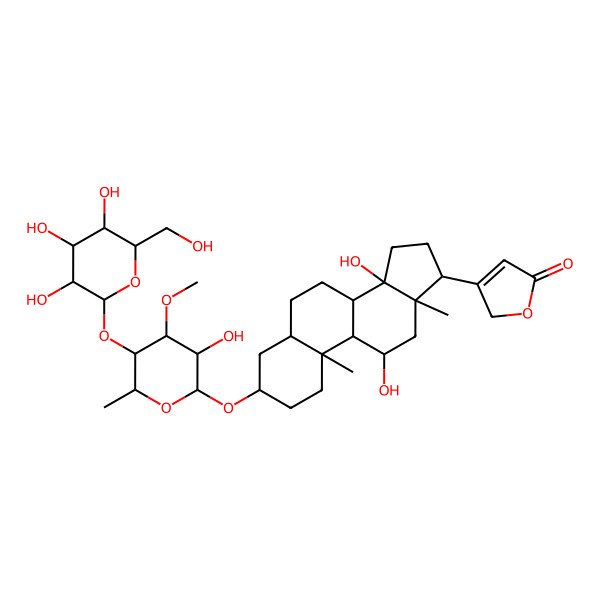 2D Structure of 3-[11,14-dihydroxy-3-[3-hydroxy-4-methoxy-6-methyl-5-[3,4,5-trihydroxy-6-(hydroxymethyl)oxan-2-yl]oxyoxan-2-yl]oxy-10,13-dimethyl-1,2,3,4,5,6,7,8,9,11,12,15,16,17-tetradecahydrocyclopenta[a]phenanthren-17-yl]-2H-furan-5-one