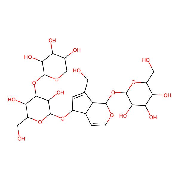 2D Structure of (2S,3R,4S,5S,6R)-2-[[(1S,4aR,5S,7aS)-5-[(2S,3R,4S,5S,6R)-3,5-dihydroxy-6-(hydroxymethyl)-4-[(2S,3R,4S,5R)-3,4,5-trihydroxyoxan-2-yl]oxyoxan-2-yl]oxy-7-(hydroxymethyl)-1,4a,5,7a-tetrahydrocyclopenta[c]pyran-1-yl]oxy]-6-(hydroxymethyl)oxane-3,4,5-triol