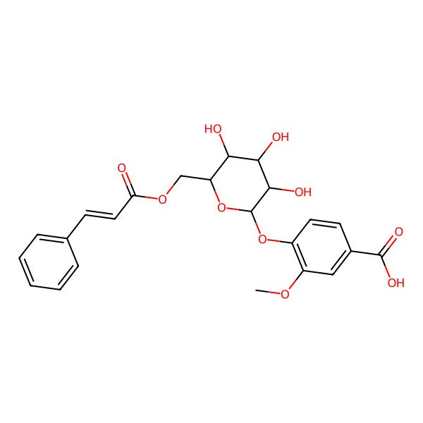 2D Structure of 3-methoxy-4-[(2S,3R,4S,5S,6R)-3,4,5-trihydroxy-6-[[(E)-3-phenylprop-2-enoyl]oxymethyl]oxan-2-yl]oxybenzoic acid