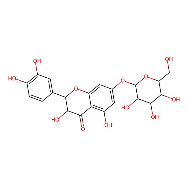 2D Structure of (2R,3R)-2-(3,4-dihydroxyphenyl)-3,5-dihydroxy-7-[(2R,3R,4S,5S,6R)-3,4,5-trihydroxy-6-(hydroxymethyl)oxan-2-yl]oxy-2,3-dihydrochromen-4-one
