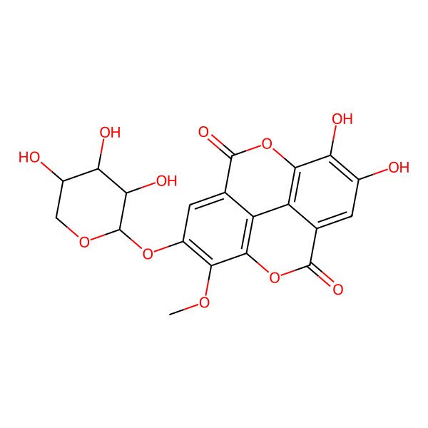 2D Structure of 6,7-Dihydroxy-14-methoxy-13-(3,4,5-trihydroxyoxan-2-yl)oxy-2,9-dioxatetracyclo[6.6.2.04,16.011,15]hexadeca-1(15),4,6,8(16),11,13-hexaene-3,10-dione
