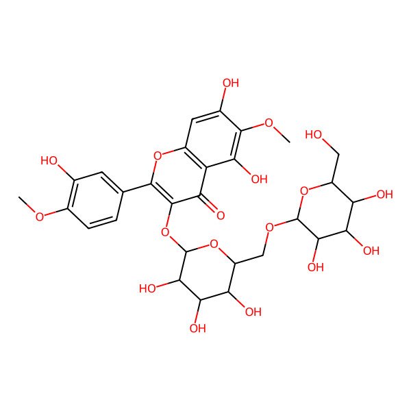 2D Structure of 5,7-dihydroxy-2-(3-hydroxy-4-methoxyphenyl)-6-methoxy-3-[(2S,3R,4S,5R,6R)-3,4,5-trihydroxy-6-[[(2R,3R,4S,5R,6R)-3,4,5-trihydroxy-6-(hydroxymethyl)oxan-2-yl]oxymethyl]oxan-2-yl]oxychromen-4-one