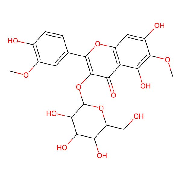 2D Structure of 5,7-Dihydroxy-2-(4-hydroxy-3-methoxyphenyl)-6-methoxy-3-[3,4,5-trihydroxy-6-(hydroxymethyl)oxan-2-yl]oxychromen-4-one