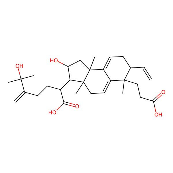 2D Structure of (2R)-2-[(2R,3R,3aR,6S,7R,9bR)-6-(2-carboxyethyl)-7-ethenyl-2-hydroxy-3a,6,9b-trimethyl-1,2,3,4,7,8-hexahydrocyclopenta[a]naphthalen-3-yl]-6-hydroxy-6-methyl-5-methylideneheptanoic acid
