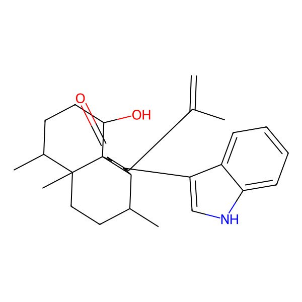 2D Structure of 1-hydroxy-8-(1H-indol-3-yl)-4,4a,7-trimethyl-9-prop-1-en-2-yl-2,3,4,5,6,7,7a,8,9,10-decahydro-1H-benzo[j]naphthalen-11-one