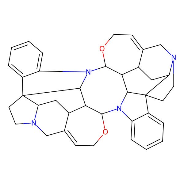 2D Structure of (1R,9S,16R,18S,19R,20S,21S,29S,36S,38S,39R,40S)-10,30-dioxa-8,15,28,35-tetrazatridecacyclo[33.5.2.215,21.01,36.02,7.08,40.09,19.013,18.016,21.020,28.022,27.029,39.033,38]tetratetraconta-2,4,6,12,22,24,26,32-octaene