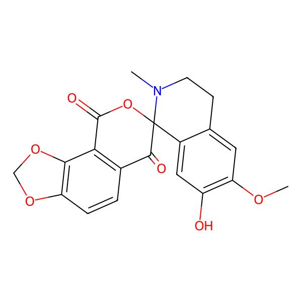 2D Structure of 7-Hydroxy-6-methoxy-2-methylspiro[3,4-dihydroisoquinoline-1,7'-[1,3]dioxolo[4,5-h]isochromene]-6',9'-dione