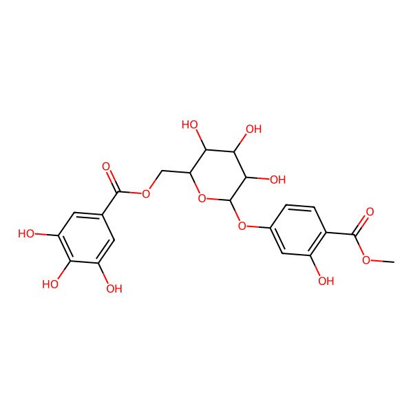 2D Structure of [(2R,3S,4S,5R,6S)-3,4,5-trihydroxy-6-(3-hydroxy-4-methoxycarbonylphenoxy)oxan-2-yl]methyl 3,4,5-trihydroxybenzoate