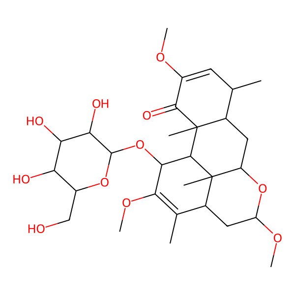 2D Structure of (1S,2S,6S,7S,9R,11R,13R,16S,17S)-4,11,15-trimethoxy-2,6,14,17-tetramethyl-16-[(2S,3R,4S,5S,6R)-3,4,5-trihydroxy-6-(hydroxymethyl)oxan-2-yl]oxy-10-oxatetracyclo[7.7.1.02,7.013,17]heptadeca-4,14-dien-3-one