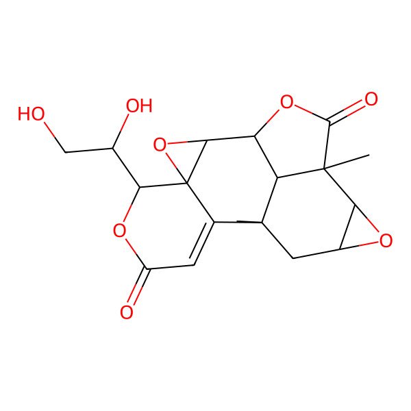2D Structure of 5-(1,2-Dihydroxyethyl)-10,15-dimethyl-3,6,13,17-tetraoxahexacyclo[8.7.1.02,4.04,9.012,14.015,18]octadec-8-ene-7,16-dione