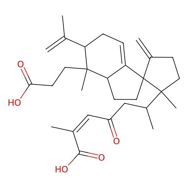 2D Structure of (E,6R)-6-[(1'S,3R,6S,7S,7aS)-7-(2-carboxyethyl)-1',7-dimethyl-3'-methylidene-6-prop-1-en-2-ylspiro[2,5,6,7a-tetrahydro-1H-indene-3,2'-cyclopentane]-1'-yl]-2-methyl-4-oxohept-2-enoic acid