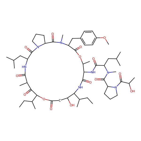 2D Structure of N-[1-[[8,13-di(butan-2-yl)-12-hydroxy-20-[(4-methoxyphenyl)methyl]-6,17,21-trimethyl-3-(2-methylpropyl)-2,5,7,10,15,19,22-heptaoxo-9,18-dioxa-1,4,14,21-tetrazabicyclo[21.3.0]hexacosan-16-yl]amino]-4-methyl-1-oxopentan-2-yl]-1-(2-hydroxypropanoyl)-N-methylpyrrolidine-2-carboxamide