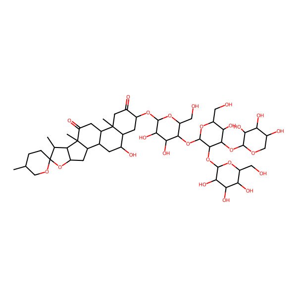 2D Structure of (1R,2S,4S,5'R,6R,7S,8R,9S,12S,13R,16R,18S,19R)-16-[(2S,3R,4R,5R,6R)-3,4-dihydroxy-5-[(2S,3R,4S,5R,6R)-5-hydroxy-6-(hydroxymethyl)-3-[(2S,3R,4S,5S,6R)-3,4,5-trihydroxy-6-(hydroxymethyl)oxan-2-yl]oxy-4-[(2S,3R,4S,5R)-3,4,5-trihydroxyoxan-2-yl]oxyoxan-2-yl]oxy-6-(hydroxymethyl)oxan-2-yl]oxy-19-hydroxy-5',7,9,13-tetramethylspiro[5-oxapentacyclo[10.8.0.02,9.04,8.013,18]icosane-6,2'-oxane]-10,15-dione