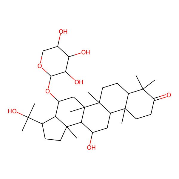 2D Structure of (3S,3aS,4S,5aR,5bR,7aR,11aR,11bR,13aR,13bS)-13-hydroxy-3-(2-hydroxypropan-2-yl)-5a,5b,8,8,11a,13b-hexamethyl-4-[(2R,3R,4S,5S)-3,4,5-trihydroxyoxan-2-yl]oxy-2,3,3a,4,5,6,7,7a,10,11,11b,12,13,13a-tetradecahydro-1H-cyclopenta[a]chrysen-9-one