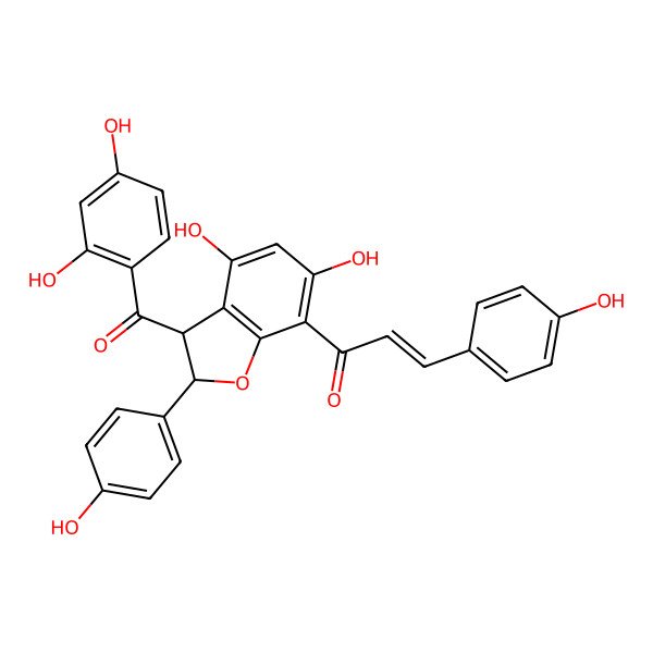 2D Structure of 1-[3-(2,4-Dihydroxybenzoyl)-4,6-dihydroxy-2-(4-hydroxyphenyl)-2,3-dihydro-1-benzofuran-7-yl]-3-(4-hydroxyphenyl)prop-2-en-1-one