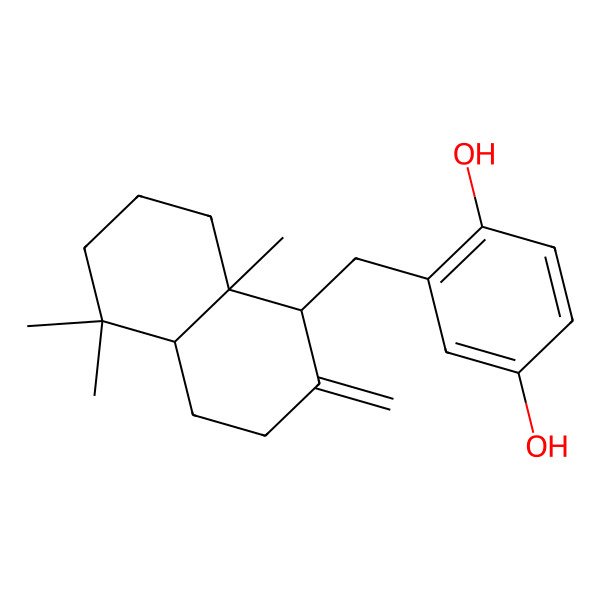 2D Structure of 2-[[(1S,4aS,8aS)-5,5,8a-trimethyl-2-methylidene-3,4,4a,6,7,8-hexahydro-1H-naphthalen-1-yl]methyl]benzene-1,4-diol
