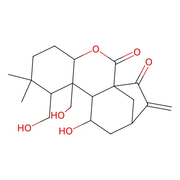 2D Structure of (1S,4S,8R,9R,10S,11R,13S)-11-hydroxy-8,9-bis(hydroxymethyl)-7,7-dimethyl-14-methylidene-3-oxatetracyclo[11.2.1.01,10.04,9]hexadecane-2,15-dione