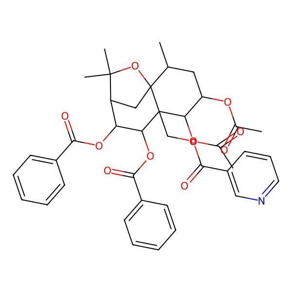 2D Structure of [(1S,2R,4S,5R,6S,7S,8R,9S)-4,5-diacetyloxy-7,8-dibenzoyloxy-2,10,10-trimethyl-11-oxatricyclo[7.2.1.01,6]dodecan-6-yl]methyl pyridine-3-carboxylate