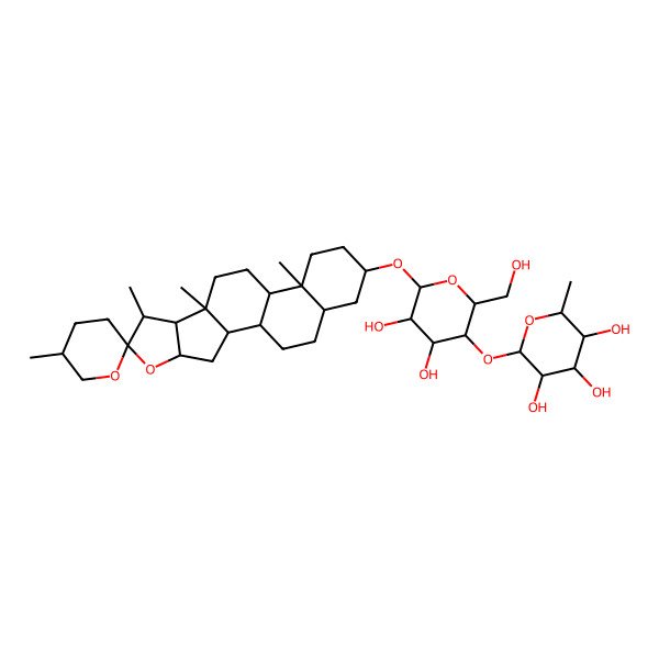 2D Structure of 2-[4,5-Dihydroxy-2-(hydroxymethyl)-6-(5',7,9,13-tetramethylspiro[5-oxapentacyclo[10.8.0.02,9.04,8.013,18]icosane-6,2'-oxane]-16-yl)oxyoxan-3-yl]oxy-6-methyloxane-3,4,5-triol