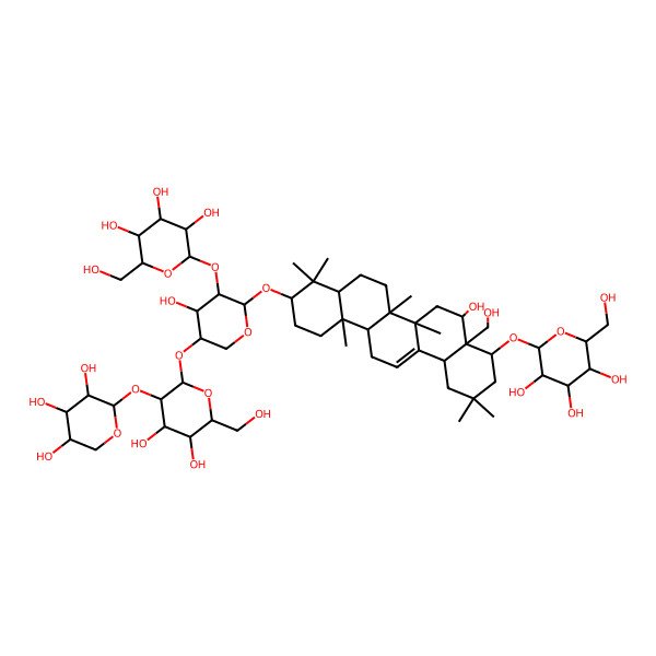 2D Structure of 2-[[10-[5-[4,5-Dihydroxy-6-(hydroxymethyl)-3-(3,4,5-trihydroxyoxan-2-yl)oxyoxan-2-yl]oxy-4-hydroxy-3-[3,4,5-trihydroxy-6-(hydroxymethyl)oxan-2-yl]oxyoxan-2-yl]oxy-5-hydroxy-4a-(hydroxymethyl)-2,2,6a,6b,9,9,12a-heptamethyl-1,3,4,5,6,6a,7,8,8a,10,11,12,13,14b-tetradecahydropicen-4-yl]oxy]-6-(hydroxymethyl)oxane-3,4,5-triol