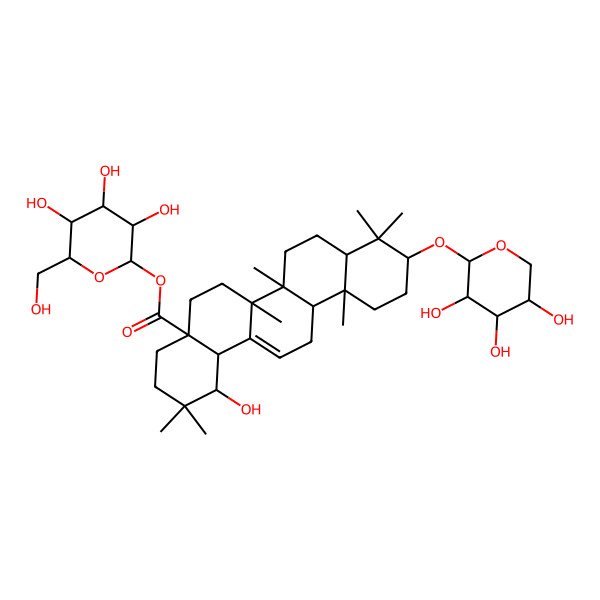 2D Structure of [3,4,5-Trihydroxy-6-(hydroxymethyl)oxan-2-yl] 1-hydroxy-2,2,6a,6b,9,9,12a-heptamethyl-10-(3,4,5-trihydroxyoxan-2-yl)oxy-1,3,4,5,6,6a,7,8,8a,10,11,12,13,14b-tetradecahydropicene-4a-carboxylate