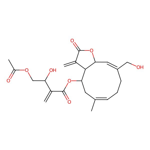 2D Structure of [10-(Hydroxymethyl)-6-methyl-3-methylidene-2-oxo-3a,4,5,8,9,11a-hexahydrocyclodeca[b]furan-4-yl] 4-acetyloxy-3-hydroxy-2-methylidenebutanoate