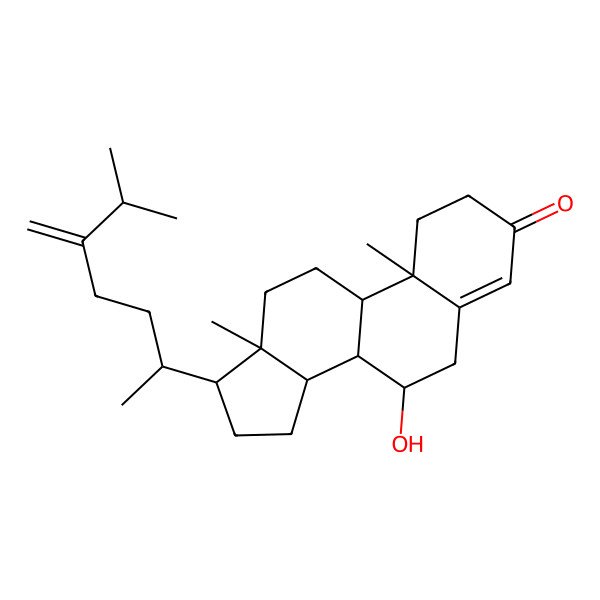2D Structure of (7S,8S,9S,10R,13R,14S,17R)-7-hydroxy-10,13-dimethyl-17-[(2R)-6-methyl-5-methylideneheptan-2-yl]-1,2,6,7,8,9,11,12,14,15,16,17-dodecahydrocyclopenta[a]phenanthren-3-one