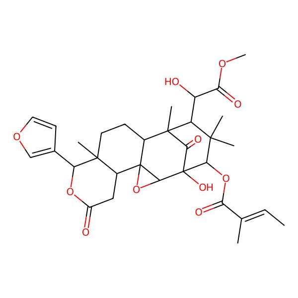 2D Structure of [(1S,2R,4S,5R,9R,10R,13R,14S,15S,17S)-9-(furan-3-yl)-1-hydroxy-15-[(1R)-1-hydroxy-2-methoxy-2-oxoethyl]-10,14,16,16-tetramethyl-7,18-dioxo-3,8-dioxapentacyclo[12.3.1.02,4.04,13.05,10]octadecan-17-yl] (E)-2-methylbut-2-enoate