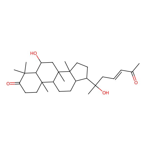 2D Structure of 6-Hydroxy-17-(2-hydroxy-6-oxohept-4-en-2-yl)-4,4,8,10,14-pentamethyl-1,2,5,6,7,9,11,12,13,15,16,17-dodecahydrocyclopenta[a]phenanthren-3-one