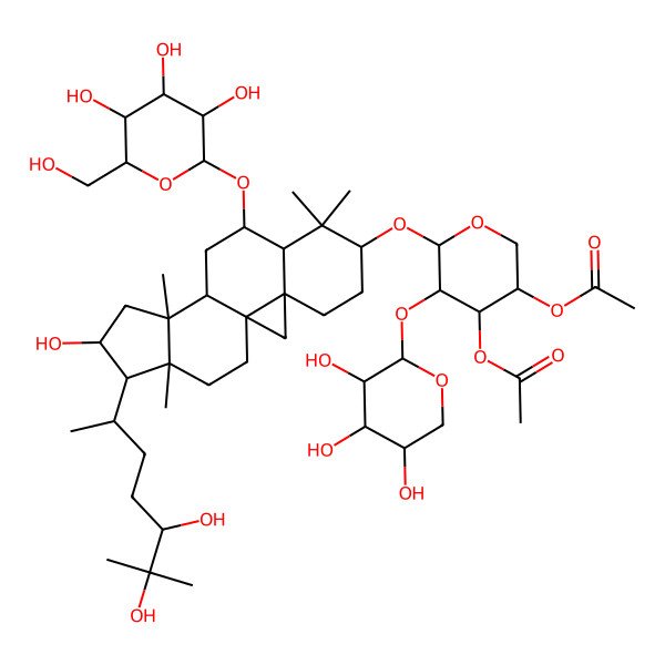 2D Structure of [4-Acetyloxy-6-[[15-(5,6-dihydroxy-6-methylheptan-2-yl)-14-hydroxy-7,7,12,16-tetramethyl-9-[3,4,5-trihydroxy-6-(hydroxymethyl)oxan-2-yl]oxy-6-pentacyclo[9.7.0.01,3.03,8.012,16]octadecanyl]oxy]-5-(3,4,5-trihydroxyoxan-2-yl)oxyoxan-3-yl] acetate