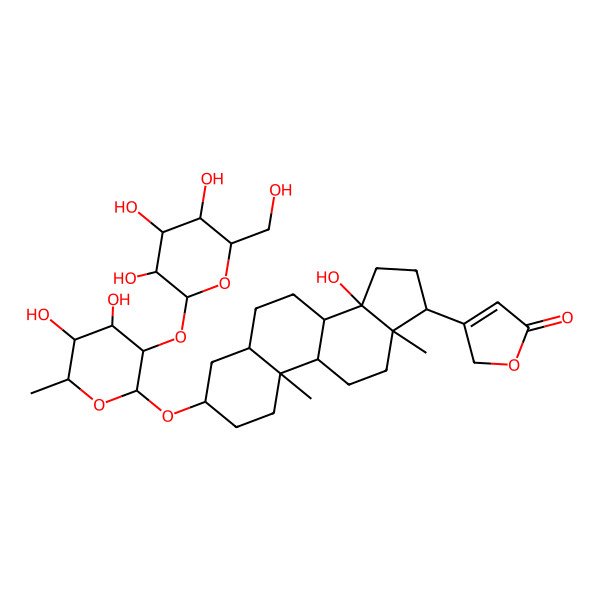 2D Structure of 3-[3-[4,5-dihydroxy-6-methyl-3-[3,4,5-trihydroxy-6-(hydroxymethyl)oxan-2-yl]oxyoxan-2-yl]oxy-14-hydroxy-10,13-dimethyl-1,2,3,4,5,6,7,8,9,11,12,15,16,17-tetradecahydrocyclopenta[a]phenanthren-17-yl]-2H-furan-5-one
