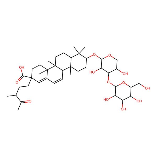 2D Structure of 8-[3,5-dihydroxy-4-[3,4,5-trihydroxy-6-(hydroxymethyl)oxan-2-yl]oxyoxan-2-yl]oxy-4a,4b,7,7,10a-pentamethyl-2-(3-methyl-4-oxopentyl)-4,5,6,6a,8,9,10,10b-octahydro-3H-chrysene-2-carboxylic acid