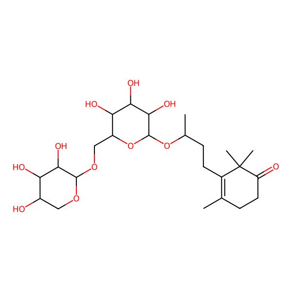 2D Structure of 2,2,4-trimethyl-3-[(3R)-3-[(2R,3R,4S,5R,6R)-3,4,5-trihydroxy-6-[[(2R,3R,4R,5R)-3,4,5-trihydroxyoxan-2-yl]oxymethyl]oxan-2-yl]oxybutyl]cyclohex-3-en-1-one