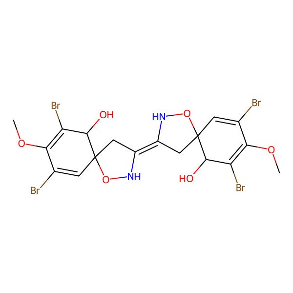 2D Structure of (3Z,5R,6S)-7,9-dibromo-3-[(5R,6S)-7,9-dibromo-6-hydroxy-8-methoxy-1-oxa-2-azaspiro[4.5]deca-7,9-dien-3-ylidene]-8-methoxy-1-oxa-2-azaspiro[4.5]deca-7,9-dien-6-ol