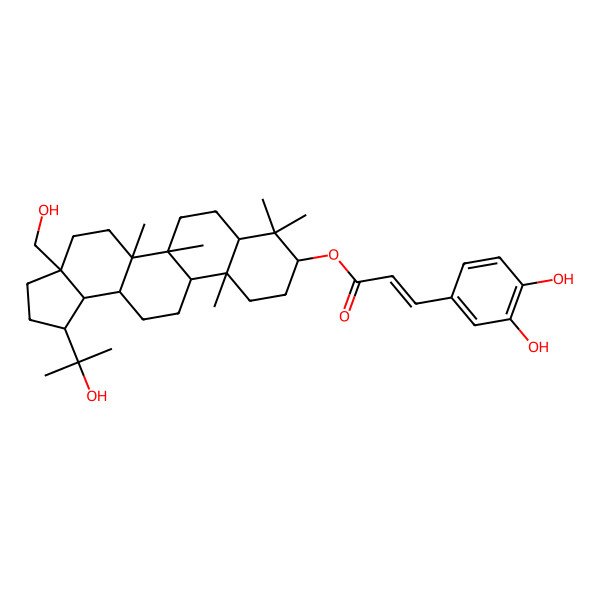 2D Structure of [3a-(Hydroxymethyl)-1-(2-hydroxypropan-2-yl)-5a,5b,8,8,11a-pentamethyl-1,2,3,4,5,6,7,7a,9,10,11,11b,12,13,13a,13b-hexadecahydrocyclopenta[a]chrysen-9-yl] 3-(3,4-dihydroxyphenyl)prop-2-enoate