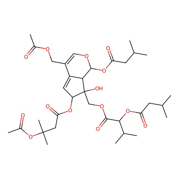 2D Structure of [(1S,6S,7R,7aS)-4-(acetyloxymethyl)-6-(3-acetyloxy-3-methylbutanoyl)oxy-7-hydroxy-1-(3-methylbutanoyloxy)-6,7a-dihydro-1H-cyclopenta[c]pyran-7-yl]methyl (2R)-3-methyl-2-(3-methylbutanoyloxy)butanoate
