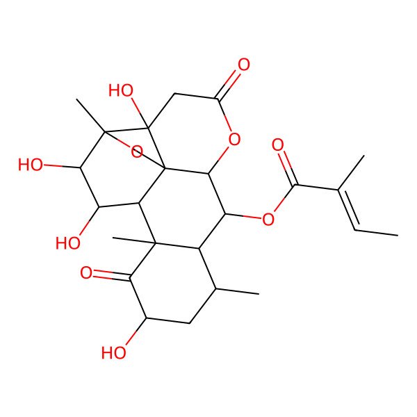 2D Structure of (2,11,15,16-Tetrahydroxy-9,13,17-trimethyl-4,12-dioxo-5,18-dioxapentacyclo[12.5.0.01,6.02,17.08,13]nonadecan-7-yl) 2-methylbut-2-enoate