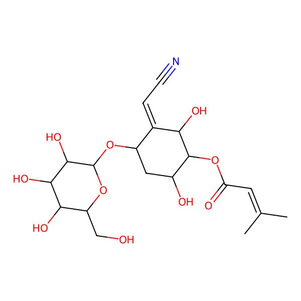 2D Structure of [(1S,2S,3Z,4R,6S)-3-(cyanomethylidene)-2,6-dihydroxy-4-[(2R,3R,4S,5S,6R)-3,4,5-trihydroxy-6-(hydroxymethyl)oxan-2-yl]oxycyclohexyl] 3-methylbut-2-enoate