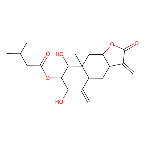 2D Structure of (6,8-Dihydroxy-8a-methyl-3,5-dimethylidene-2-oxo-3a,4,4a,6,7,8,9,9a-octahydrobenzo[f][1]benzofuran-7-yl) 3-methylbutanoate