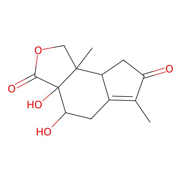 2D Structure of (3aR,4R,8aS,8bR)-3a,4-dihydroxy-6,8b-dimethyl-4,5,8,8a-tetrahydro-1H-cyclopenta[e][2]benzofuran-3,7-dione