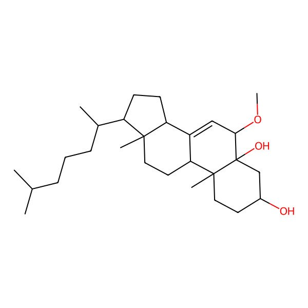 2D Structure of 6-Methoxy-10,13-dimethyl-17-(6-methylheptan-2-yl)-1,2,3,4,6,9,11,12,14,15,16,17-dodecahydrocyclopenta[a]phenanthrene-3,5-diol