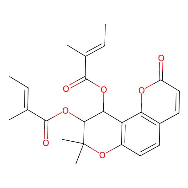 2D Structure of [(9S,10S)-8,8-dimethyl-9-(2-methylbut-2-enoyloxy)-2-oxo-9,10-dihydropyrano[2,3-f]chromen-10-yl] 2-methylbut-2-enoate