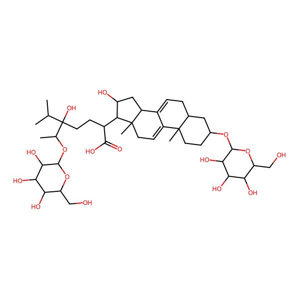 2D Structure of 5-hydroxy-2-[16-hydroxy-10,13-dimethyl-3-[3,4,5-trihydroxy-6-(hydroxymethyl)oxan-2-yl]oxy-2,3,4,5,6,12,14,15,16,17-decahydro-1H-cyclopenta[a]phenanthren-17-yl]-5-propan-2-yl-6-[3,4,5-trihydroxy-6-(hydroxymethyl)oxan-2-yl]oxyheptanoic acid