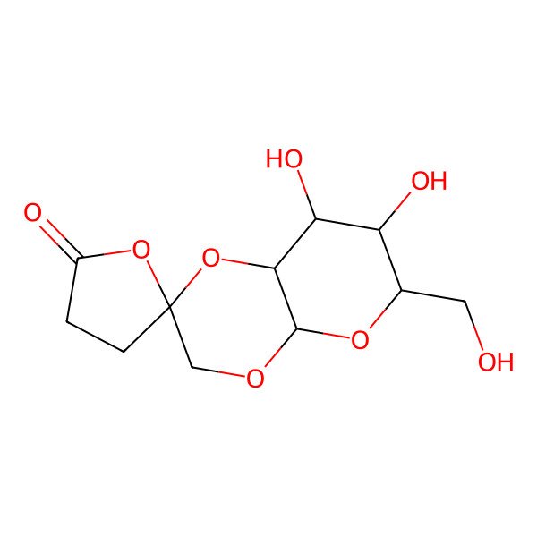 2D Structure of (2S,4aS,6R,7R,8S,8aR)-7,8-dihydroxy-6-(hydroxymethyl)spiro[3,4a,6,7,8,8a-hexahydropyrano[2,3-b][1,4]dioxine-2,5'-oxolane]-2'-one