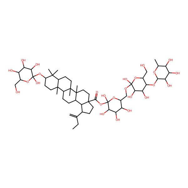 2D Structure of [(2R,3S,5S)-2,3,4,5-tetrahydroxy-6-[[(2S,3S,5S)-2,3,4-trihydroxy-6-(hydroxymethyl)-5-[(3S,4S,5S,6R)-3,4,5-trihydroxy-6-methyloxan-2-yl]oxyoxan-2-yl]oxymethyl]oxan-2-yl] (1R,3aS,5aR,5bR,7aR,9R,11aR,11bR,13aR,13bR)-1-but-1-en-2-yl-5a,5b,8,8,11a-pentamethyl-9-[(2S,3S,5S)-2,3,4,5-tetrahydroxy-6-(hydroxymethyl)oxan-2-yl]oxy-1,2,3,4,5,6,7,7a,9,10,11,11b,12,13,13a,13b-hexadecahydrocyclopenta[a]chrysene-3a-carboxylate
