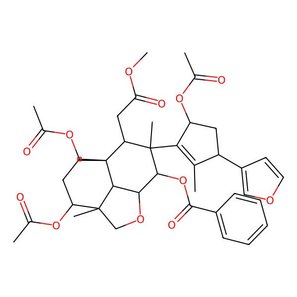 2D Structure of [5,7-Diacetyloxy-10-[5-acetyloxy-3-(furan-3-yl)-2-methylcyclopenten-1-yl]-9-(2-methoxy-2-oxoethyl)-4,8,10-trimethyl-2-oxatricyclo[6.3.1.04,12]dodecan-11-yl] benzoate