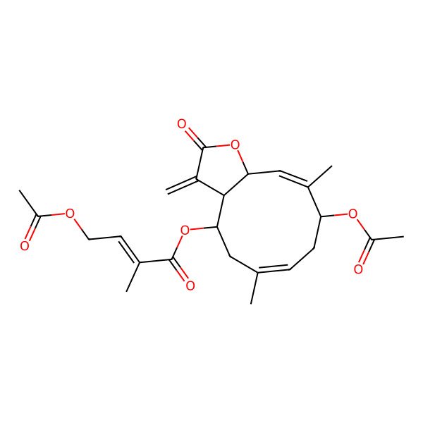 2D Structure of (9-Acetyloxy-6,10-dimethyl-3-methylidene-2-oxo-3a,4,5,8,9,11a-hexahydrocyclodeca[b]furan-4-yl) 4-acetyloxy-2-methylbut-2-enoate